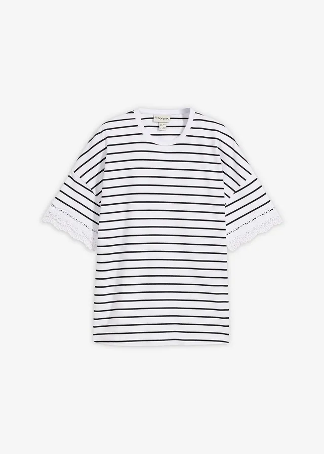 T-shirt 100% coton, Couleur: noir/blanc rayé