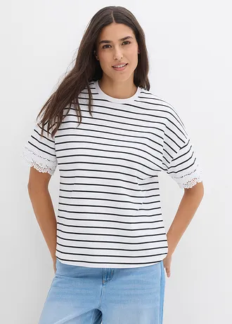 T-shirt 100% coton, Couleur: noir/blanc rayé