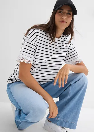 T-shirt z czystej bawełny • czarno-biały w paski • sklep bonprix