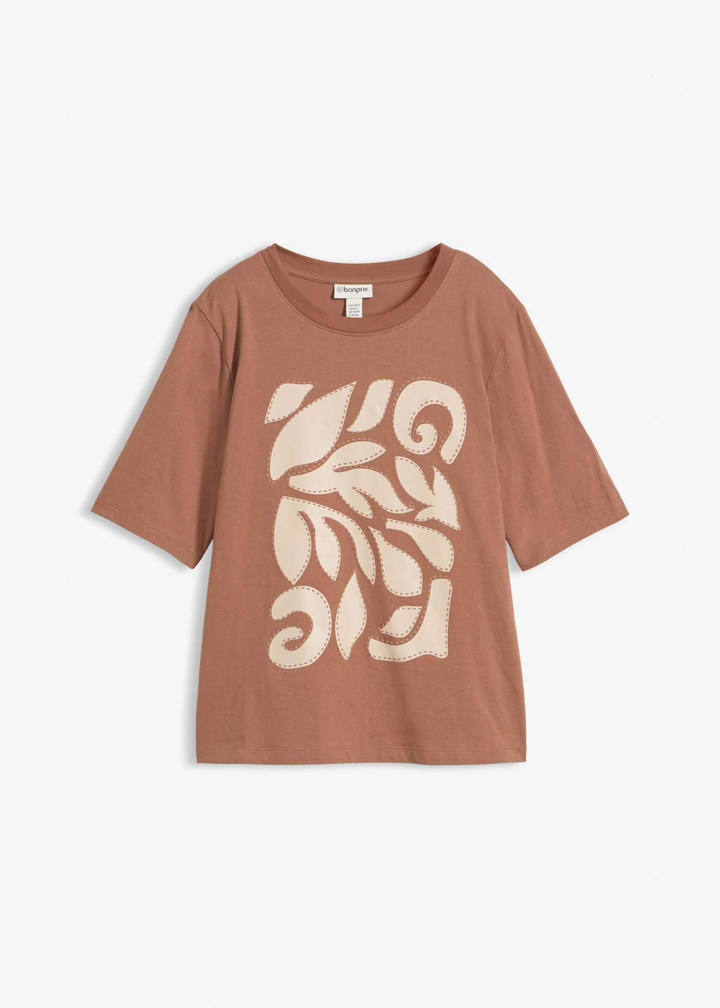 T-shirt z czystej bawełny • brązowy kasztanowy-jasny piaskowy z nadrukiem • sklep bonprix