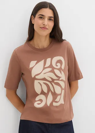 Tricou din bumbac organic 100% • maro castaniu-bej nisipiu mat cu imprimeu • magazin bonprix