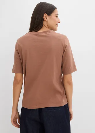 Tricou din bumbac organic 100% • maro castaniu-bej nisipiu mat cu imprimeu • magazin bonprix