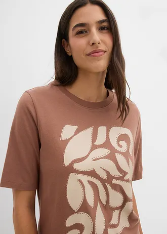 Shirt van puur katoen • kastanjebruin-lichtsand met print • bonprix online shop