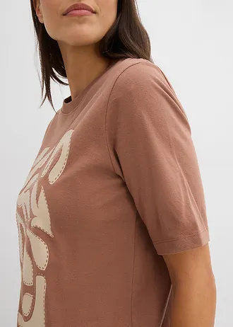 T-shirt z czystej bawełny • brązowy kasztanowy-jasny piaskowy z nadrukiem • sklep bonprix