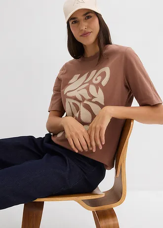 Shirt van puur katoen • kastanjebruin-lichtsand met print • bonprix online shop