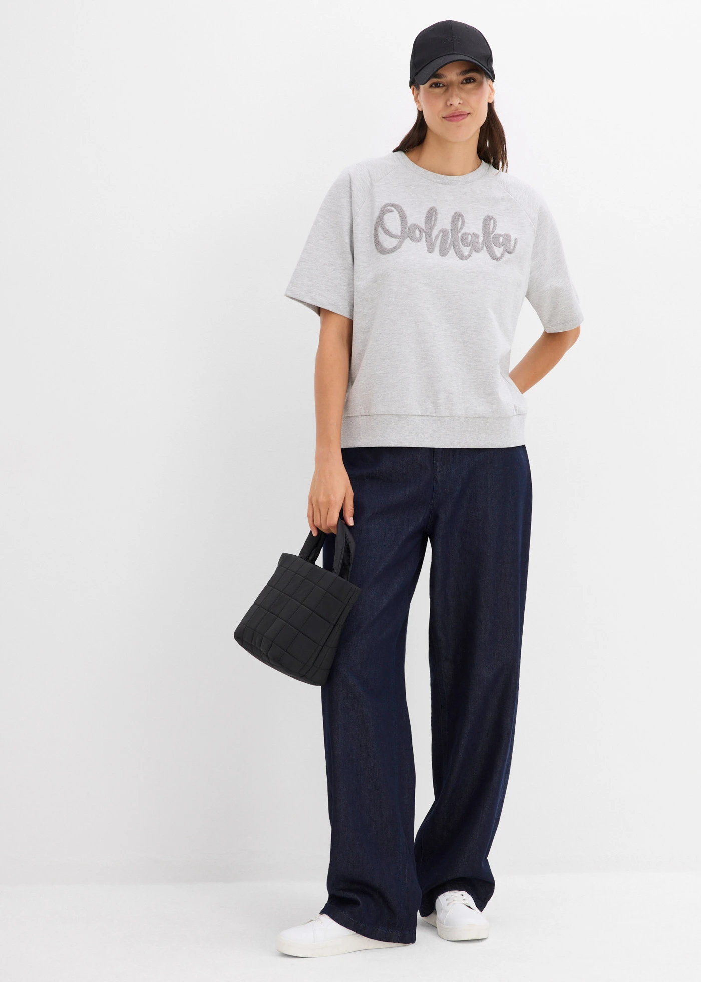 Sweat en coton mélangé • gris clair chiné-gris • Boutique bonprix