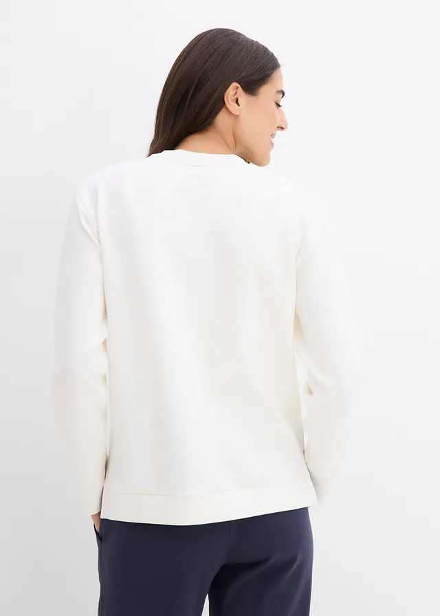 Scuba sweater met viscose, Kleur: wolwit/middenblauw