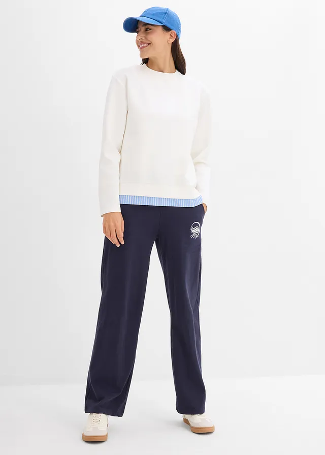 Scuba sweater met viscose, Kleur: wolwit/middenblauw