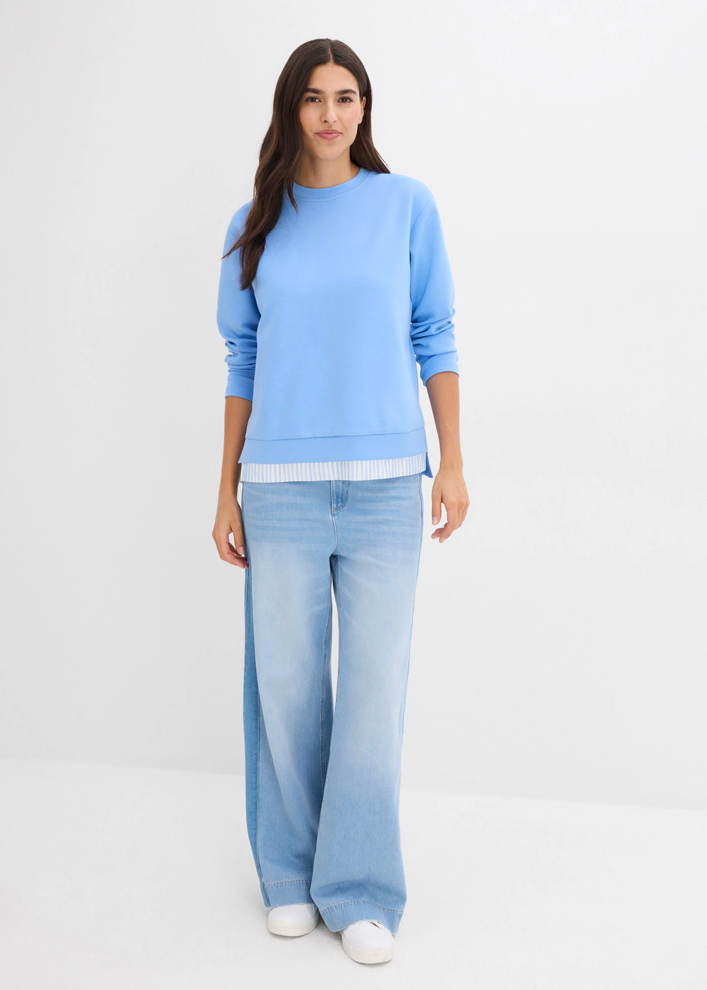 Sweater met viscose • middenblauw/wolwit • bonprix online shop
