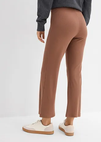 Cropped geribde legging van viscose mix, Kleur: kastanjebruin