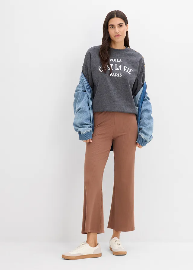 Legging évasé en matière côtelée, cropped • marron • product-page.page-title-suffix