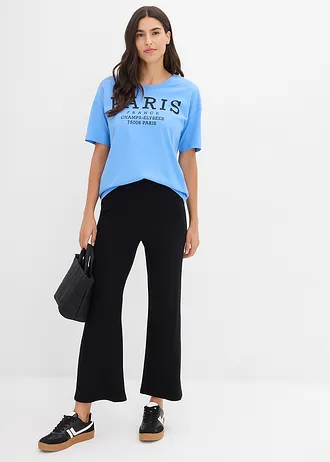 Cropped geribde legging van viscose mix, Kleur: zwart