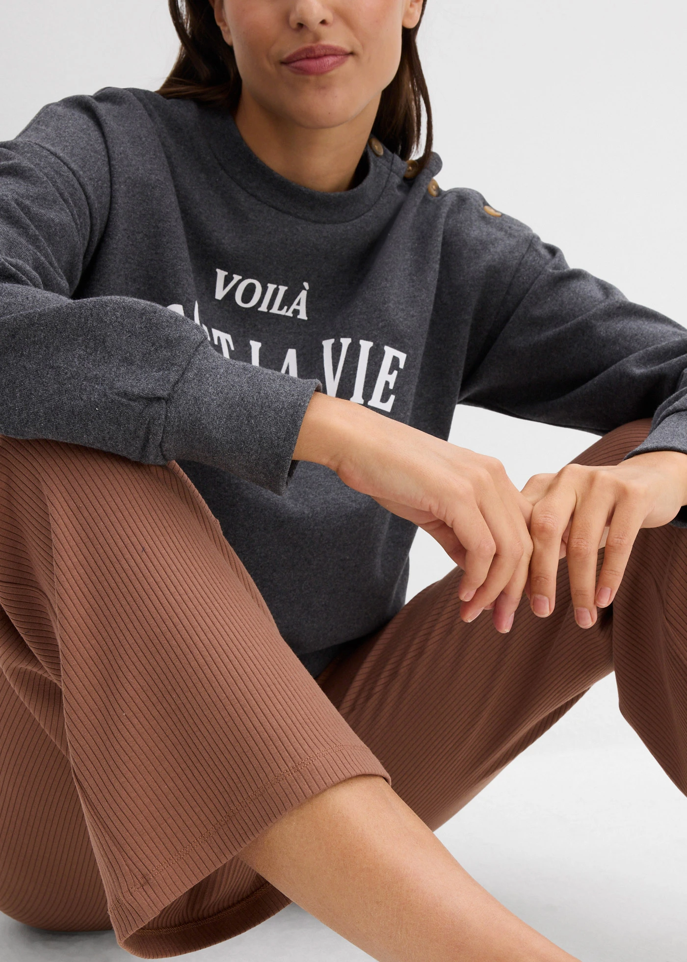 Cropped geribde legging van viscose mix • kastanjebruin • bonprix online shop