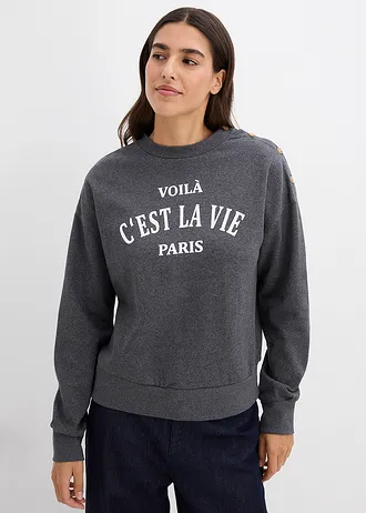 Sweat-shirt, Couleur: gris chiné-blanc