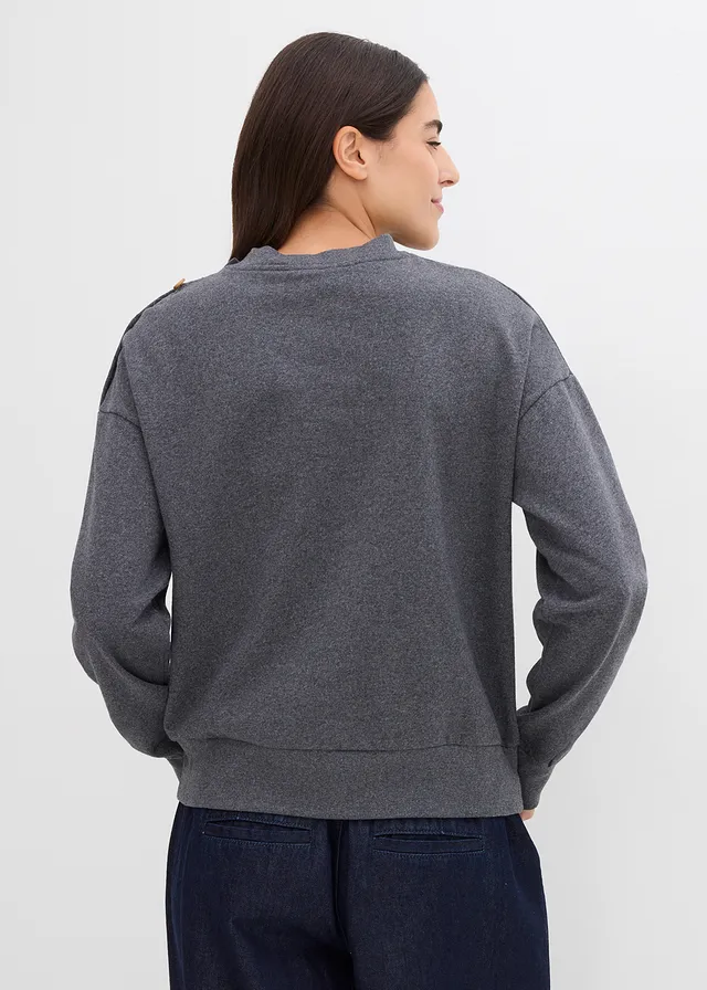 Sweater in een katoenmix, Kleur: grijs gemêleerd-wit