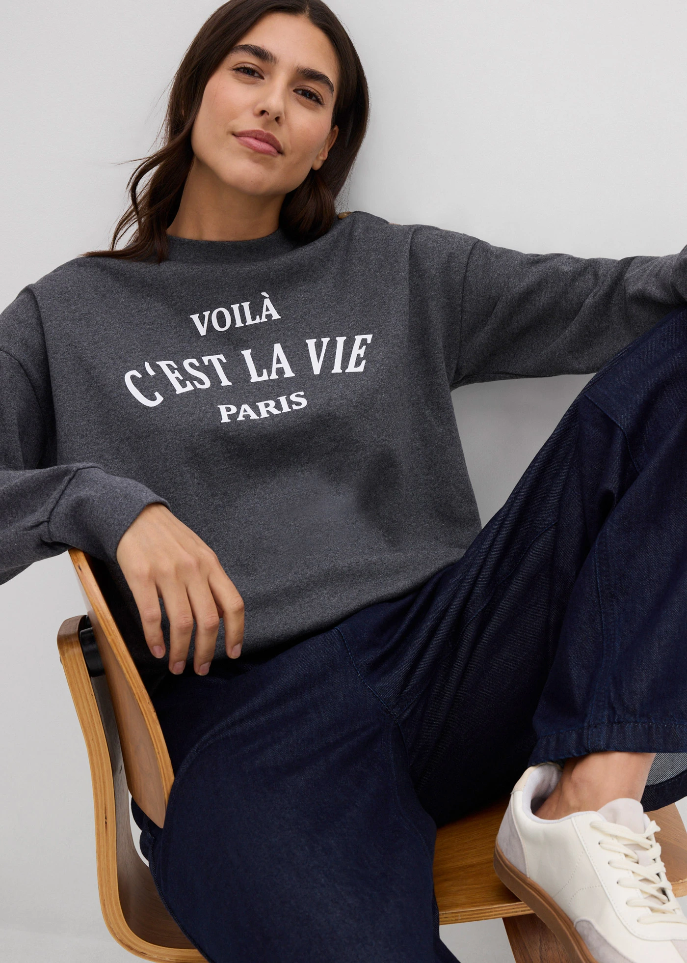 Sweat-shirt • gris chiné-blanc • Boutique bonprix