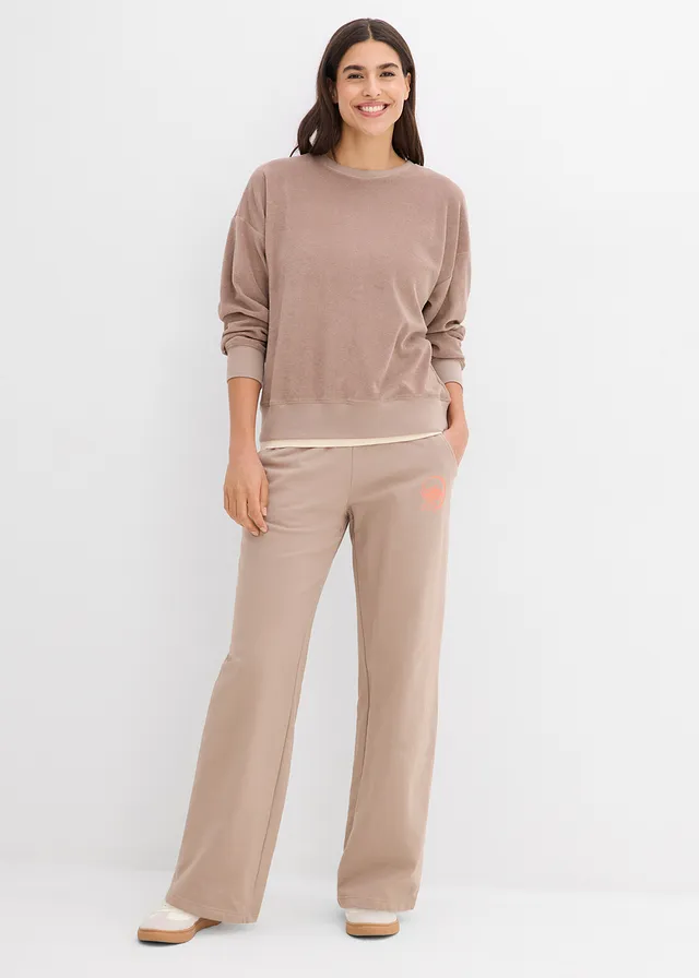 Pantalon de jogging 100% coton, Couleur: taupe/saumon