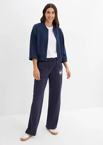 Pantalon de jogging 100% coton, Couleur: bleu foncé / blanc