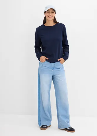 Sweat avec détails crochet, Couleur: bleu foncé