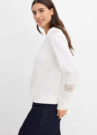 Sweat avec détails crochet • ecru • Boutique bonprix