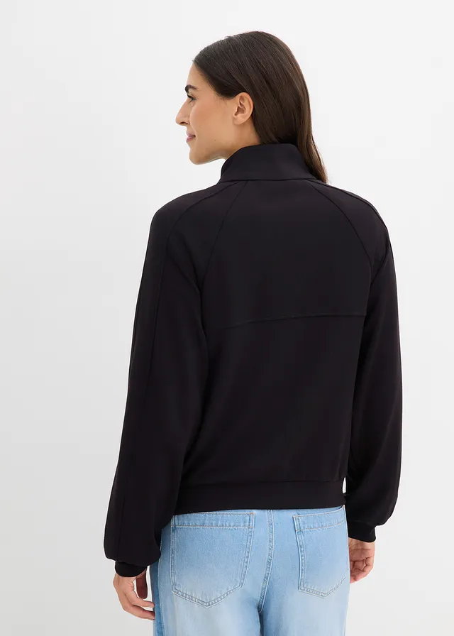 Sweat zippé en matière néoprène, Couleur: noir