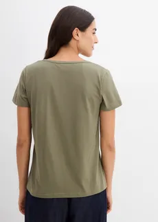 Shirt met decoratieve halslijn, Kleur: olijfgroen