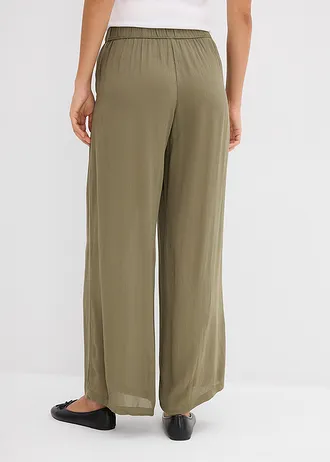 Wijde broek van soepele viscose, Kleur: olijfgroen