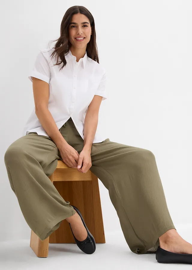 Wijde broek van soepele viscose • olijfgroen • product-page.page-title-suffix