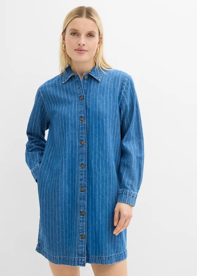 Robe en jean à manches longues et rayures, coton, Couleur: bleu denim rayé