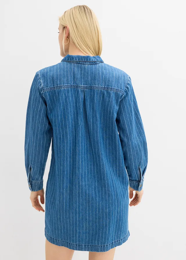 Robe en jean à manches longues et rayures, coton, Couleur: bleu denim rayé
