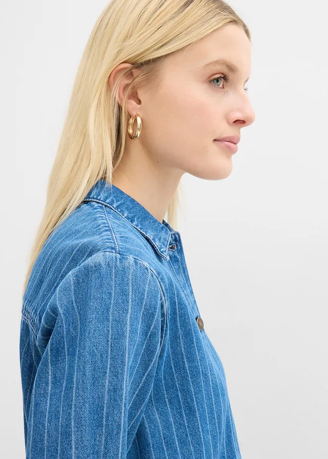 Sukienka jeansowa w paski z długim rękawem • niebieski denim w paski • sklep bonprix