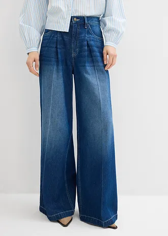 Blugi Super Wide, în stil palazzo, din bumbac • bleumarin denim uzat • magazin bonprix