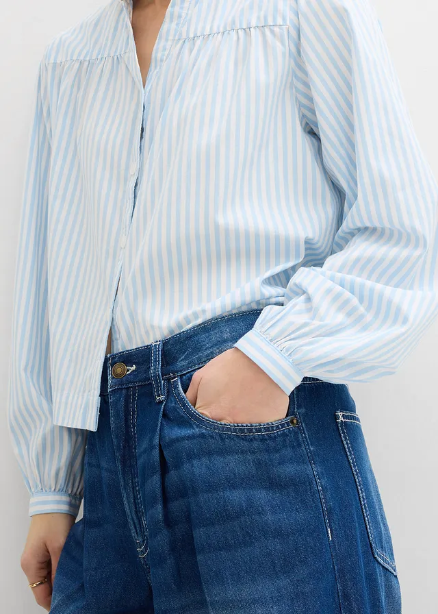 Blugi Super Wide, în stil palazzo, din bumbac • bleumarin denim uzat • magazin bonprix