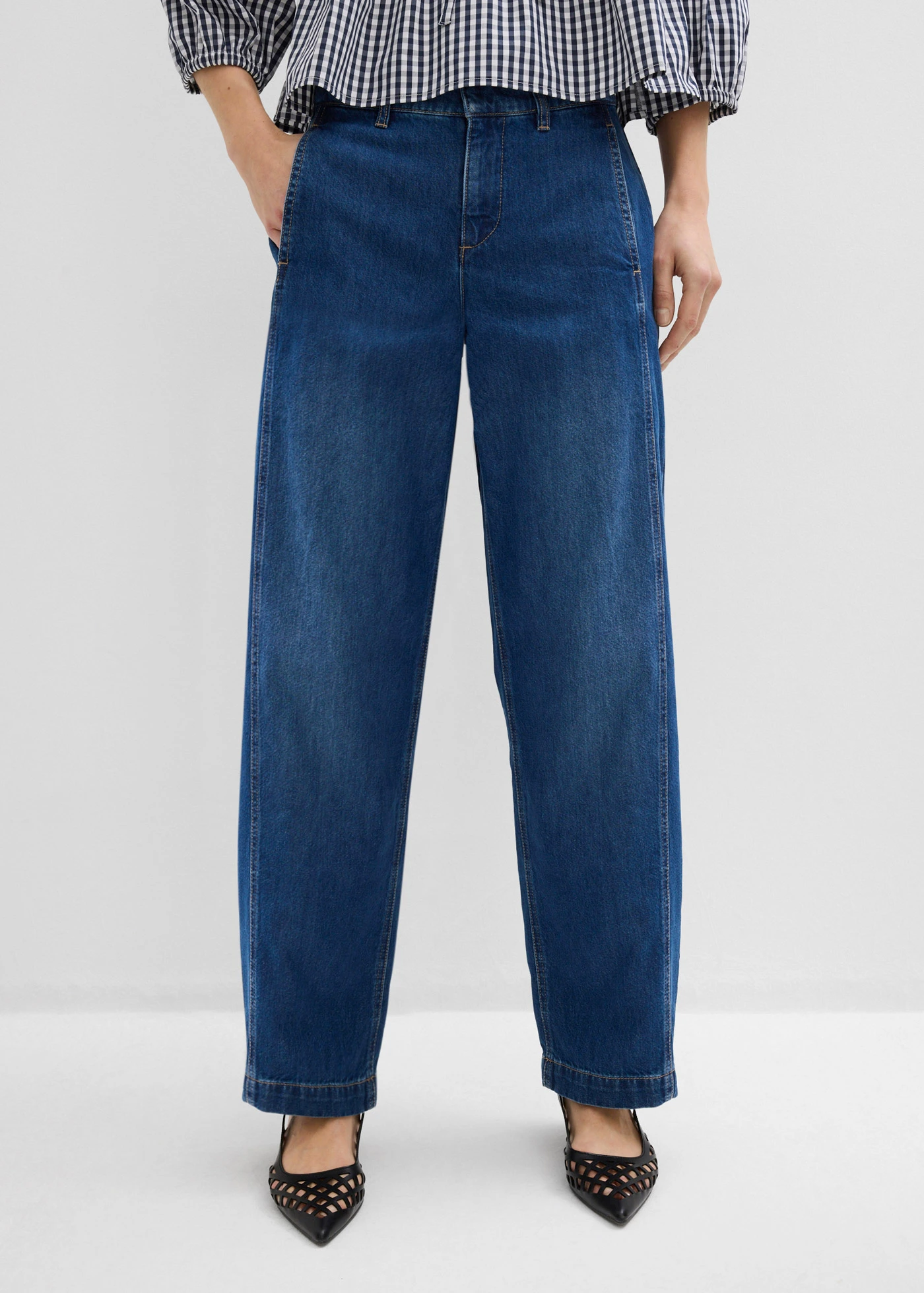 Džínsy barrel, stredná výška pásu • modrá denim used • obchod bonprix