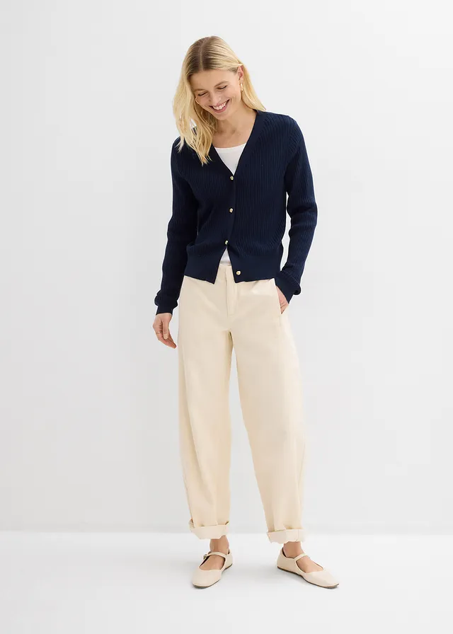 Jean barrel, taille mi-haute, Couleur: non teint