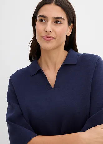 Bluză polo tricotată din material cu bumbac • bleumarin • magazin bonprix