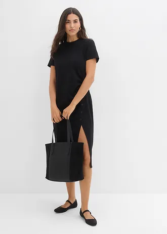 Robe T-shirt en matière texturée, Couleur: noir