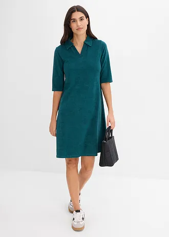 Robe longueur genou en tissu éponge avec col polo • vert poivre • Boutique bonprix