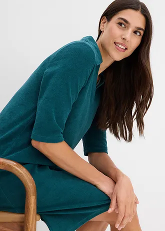 Knie-lange frotté jurk met polokraag • pepergroen • bonprix online shop