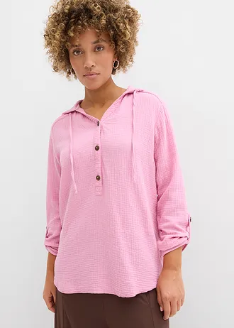 Mousseline blouse van katoen, Kleur: roze