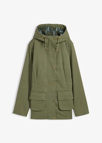 Veste déperlante avec doublure à carreaux, Couleur: olive
