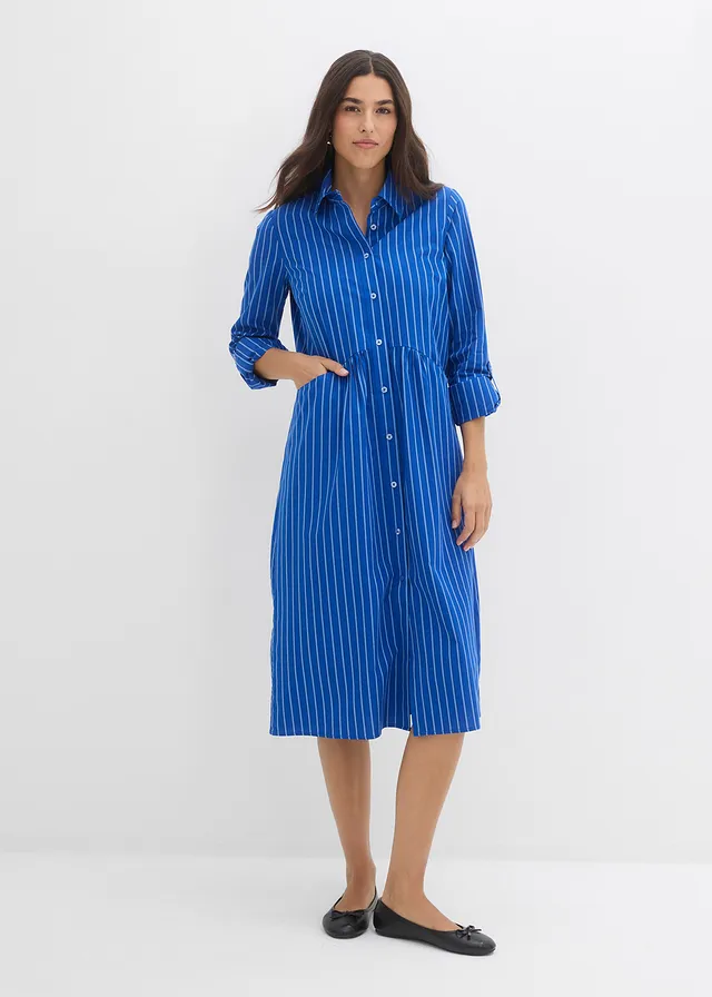 Jurk van katoen met een overhemdkraag • arctisch blauw/middenblauw/donkerblauw gestreept • product-page.page-title-suffix