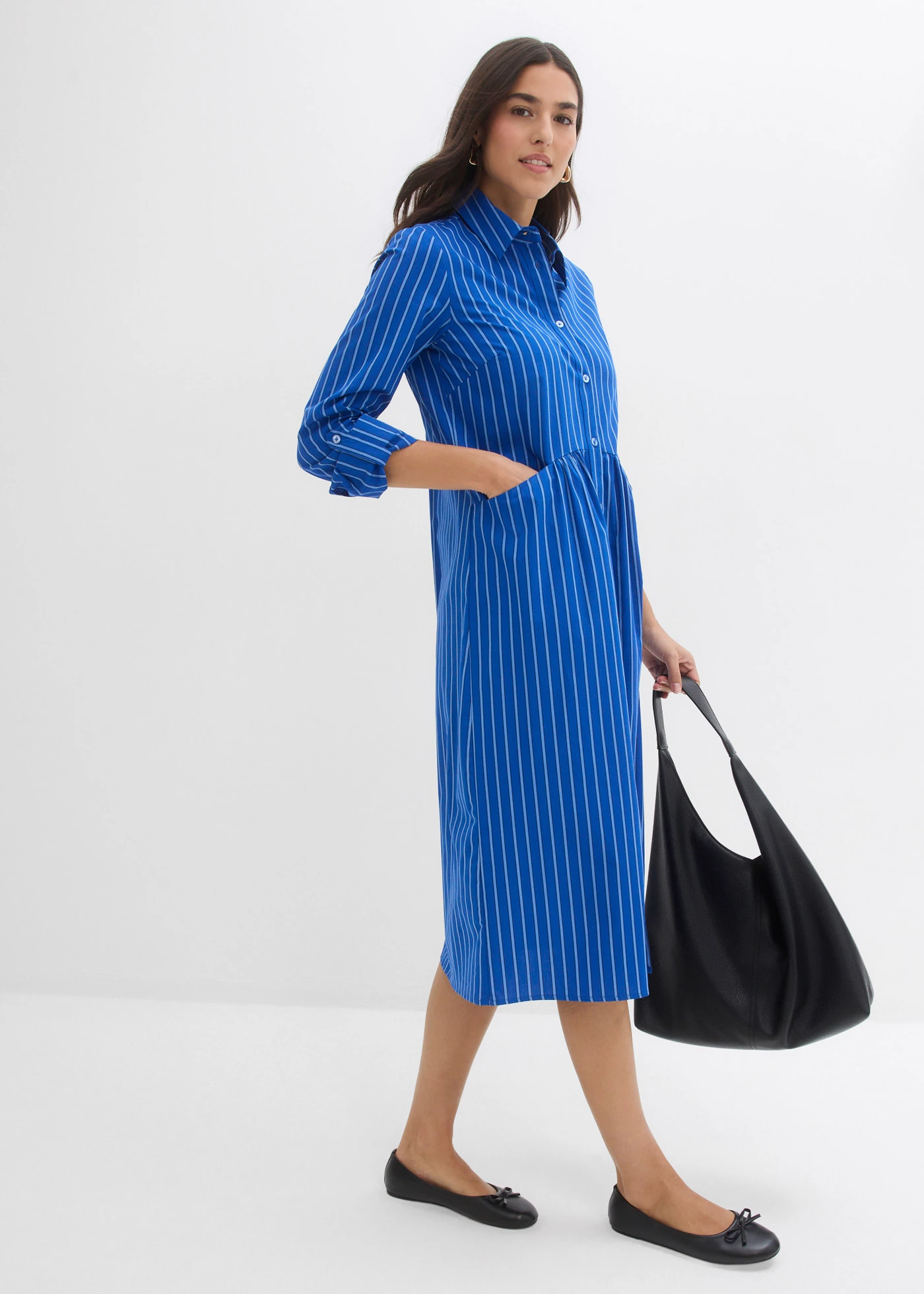 Jurk van katoen met een overhemdkraag • arctisch blauw/middenblauw/donkerblauw gestreept • bonprix online shop