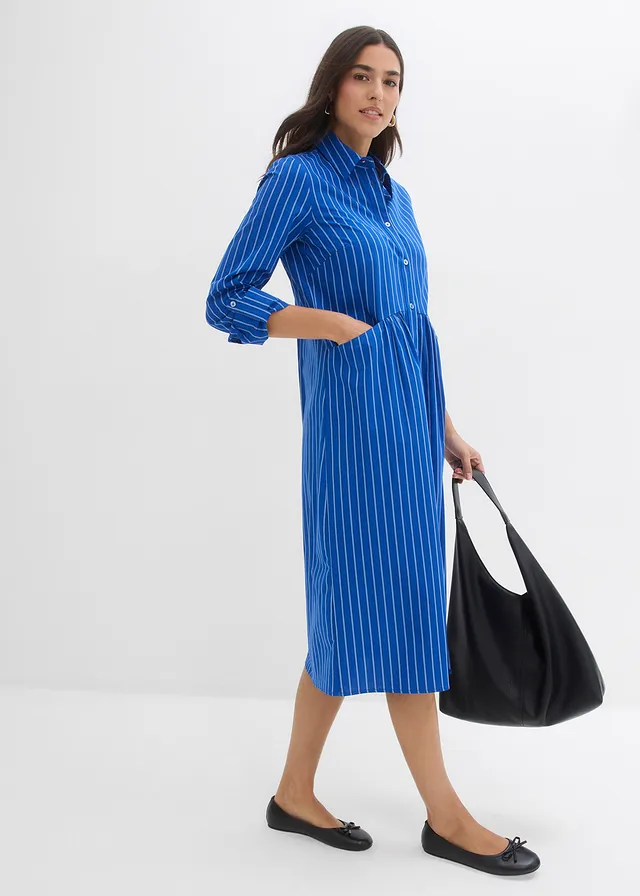 Jurk van katoen met een overhemdkraag • arctisch blauw/middenblauw/donkerblauw gestreept • product-page.page-title-suffix