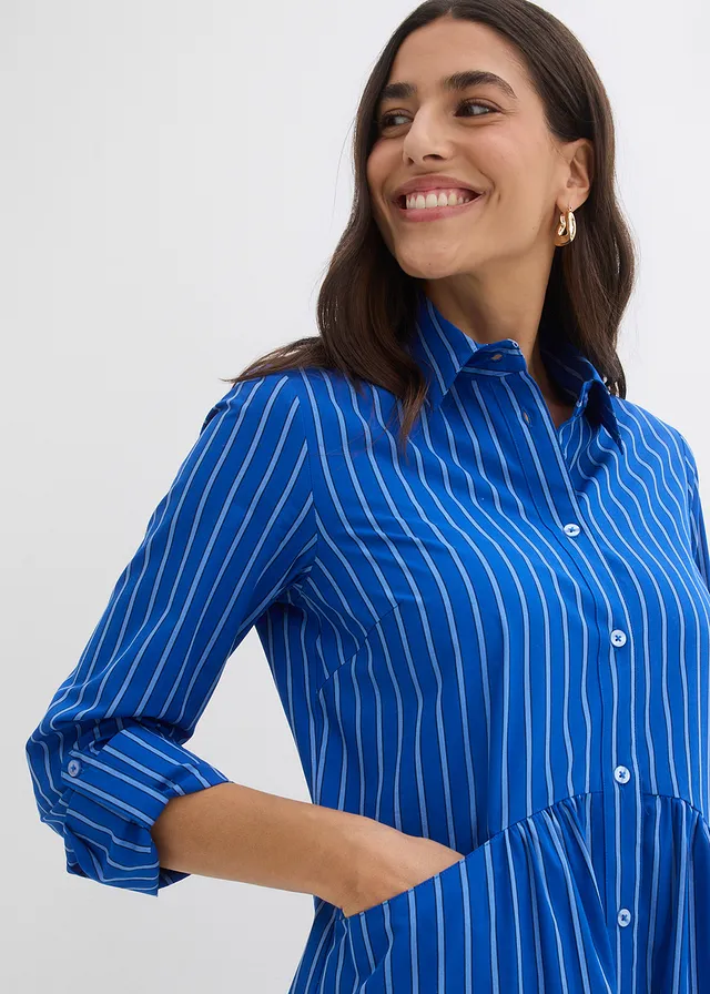 Jurk van katoen met een overhemdkraag • arctisch blauw/middenblauw/donkerblauw gestreept • product-page.page-title-suffix