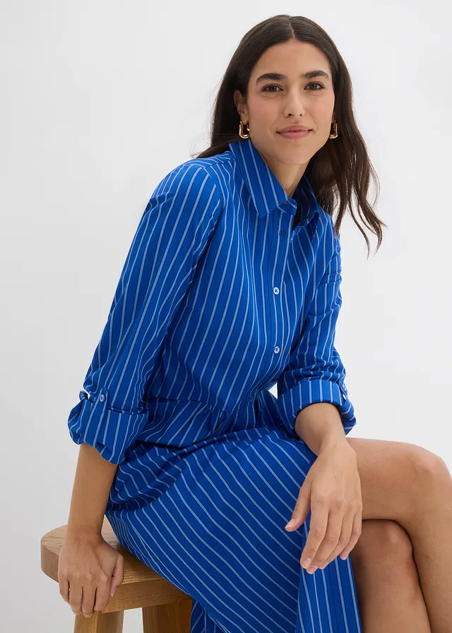 Jurk van katoen met een overhemdkraag • arctisch blauw/middenblauw/donkerblauw gestreept • product-page.page-title-suffix