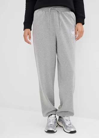 Pantaloni sport din bumbac 100% • gri deschis melanj/alb • magazin bonprix