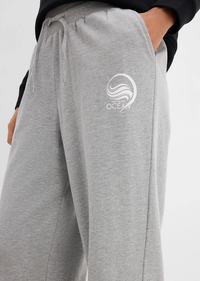 Pantaloni sport din bumbac 100% • gri deschis melanj/alb • magazin bonprix