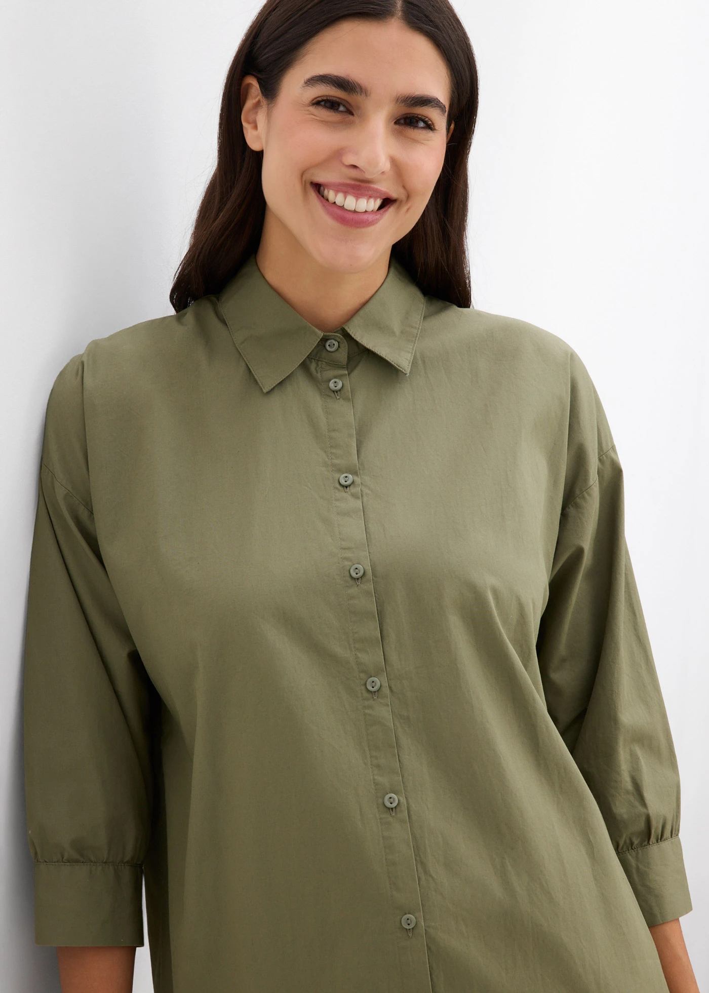 Oversized blouse van katoen met 3/4 mouwen • olijfgroen • bonprix online shop