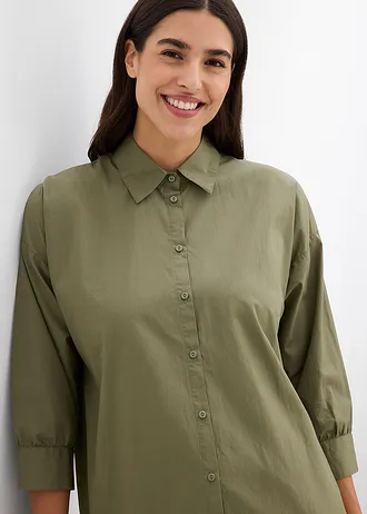 Chemisier oversize en coton, manches 3/4 • olive • Boutique bonprix